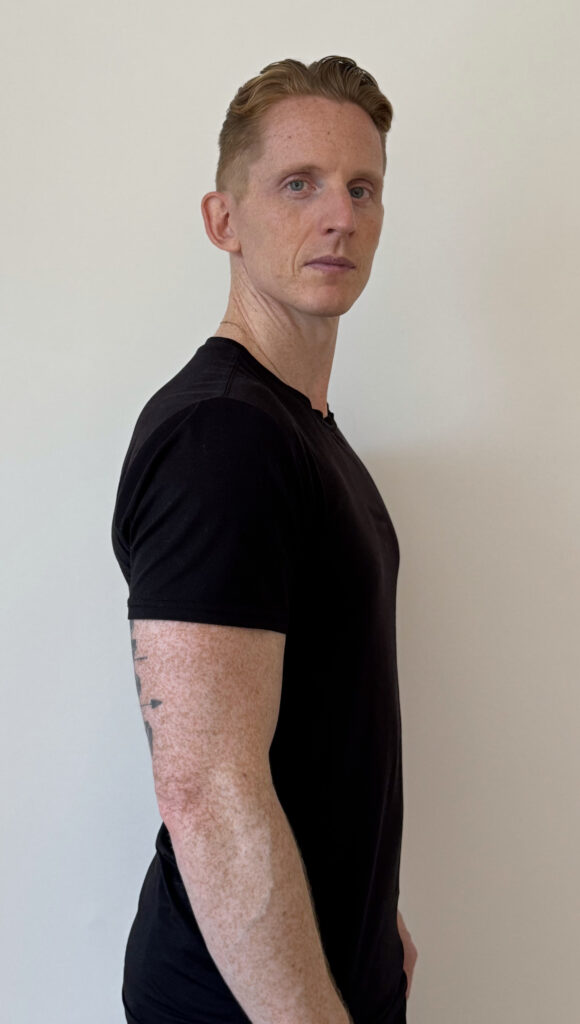 half body profile right look